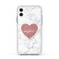 Marble Rose Gold Glitter Heart Personalised Name Apple iPhone 11 in White with White Impact Case