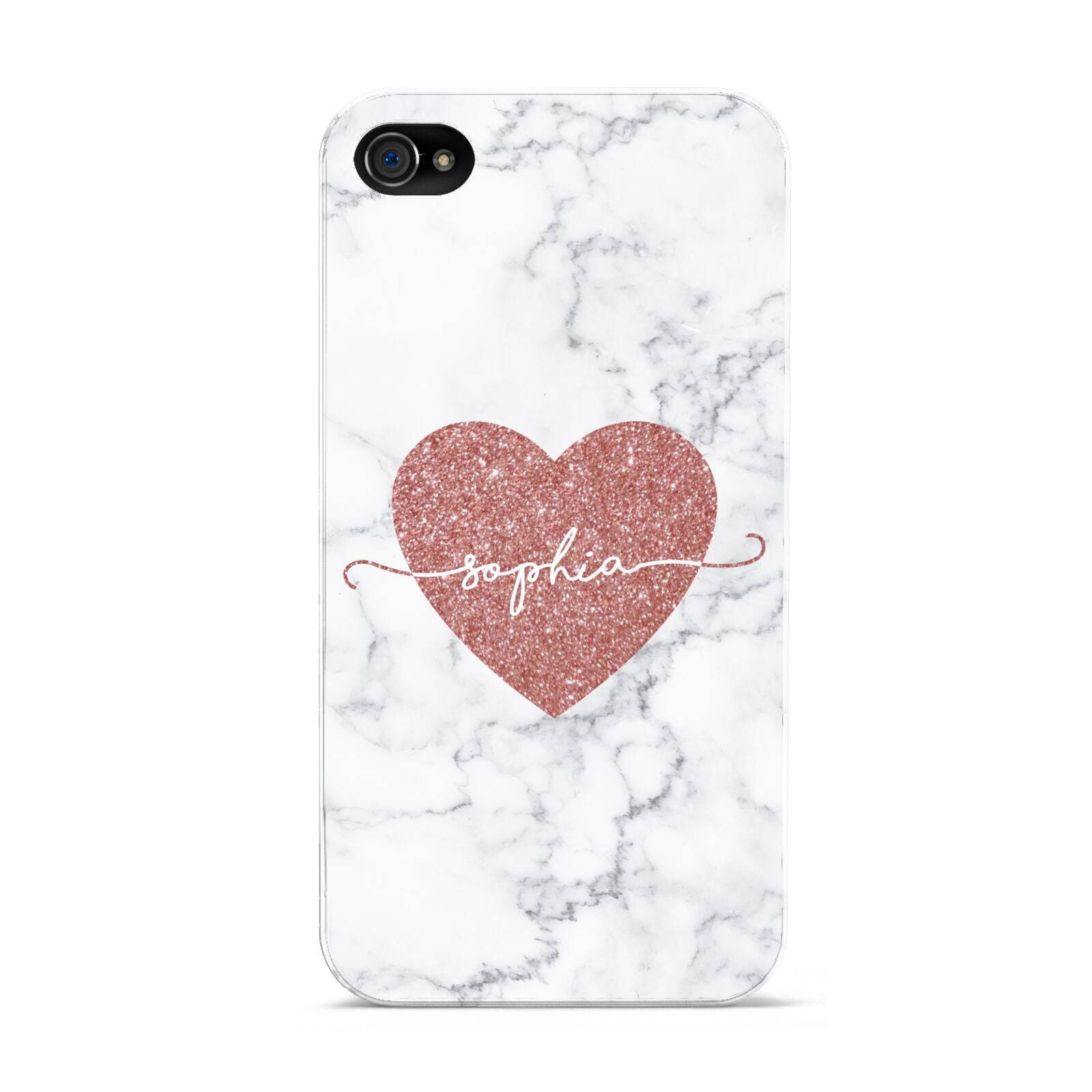 Marble Rose Gold Glitter Heart Personalised Name Apple iPhone 4s Case