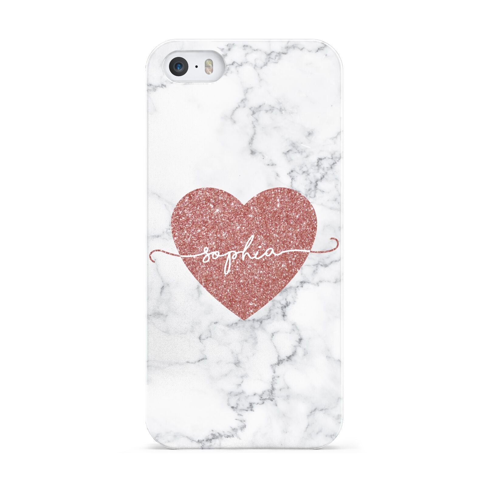 Marble Rose Gold Glitter Heart Personalised Name Apple iPhone 5 Case