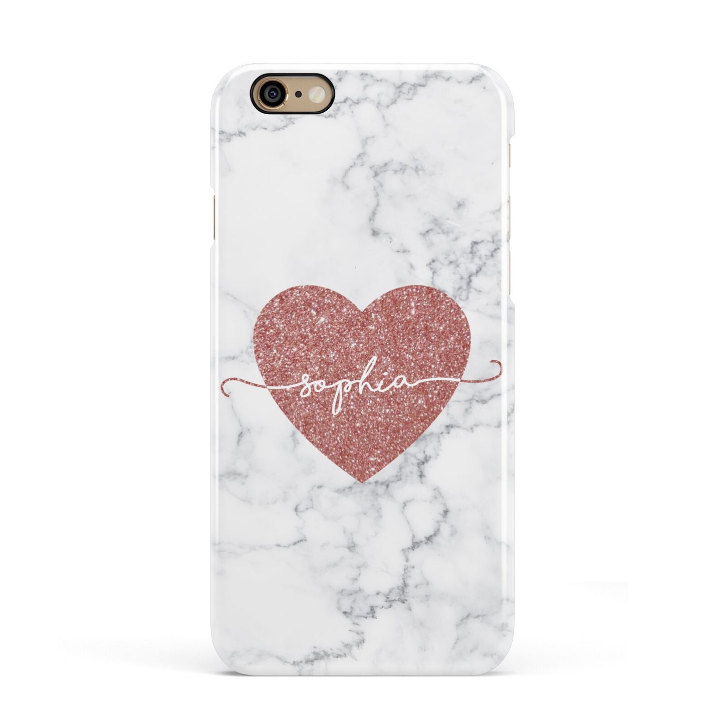 Marble Rose Gold Glitter Heart Personalised Name Apple iPhone 6 3D Snap Case