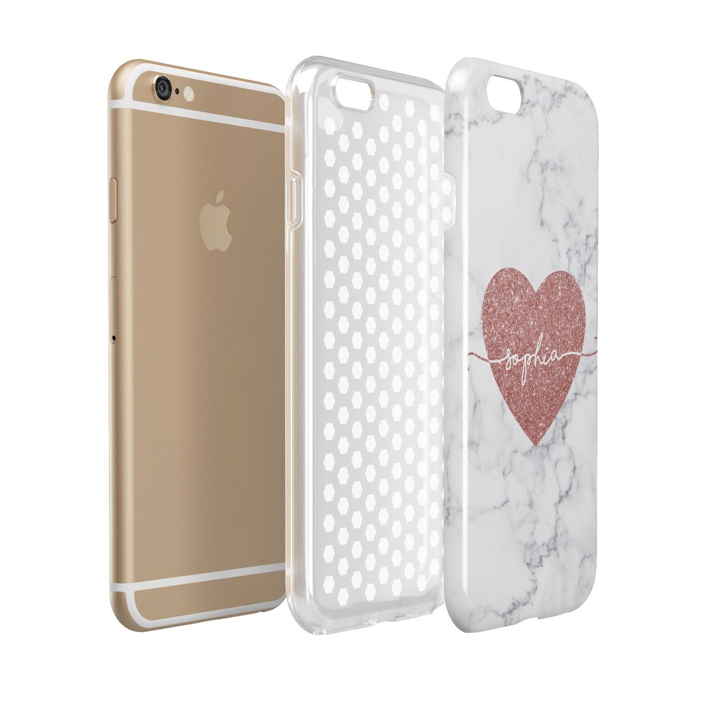 Marble Rose Gold Glitter Heart Personalised Name Apple iPhone 6 3D Tough Case Expanded view