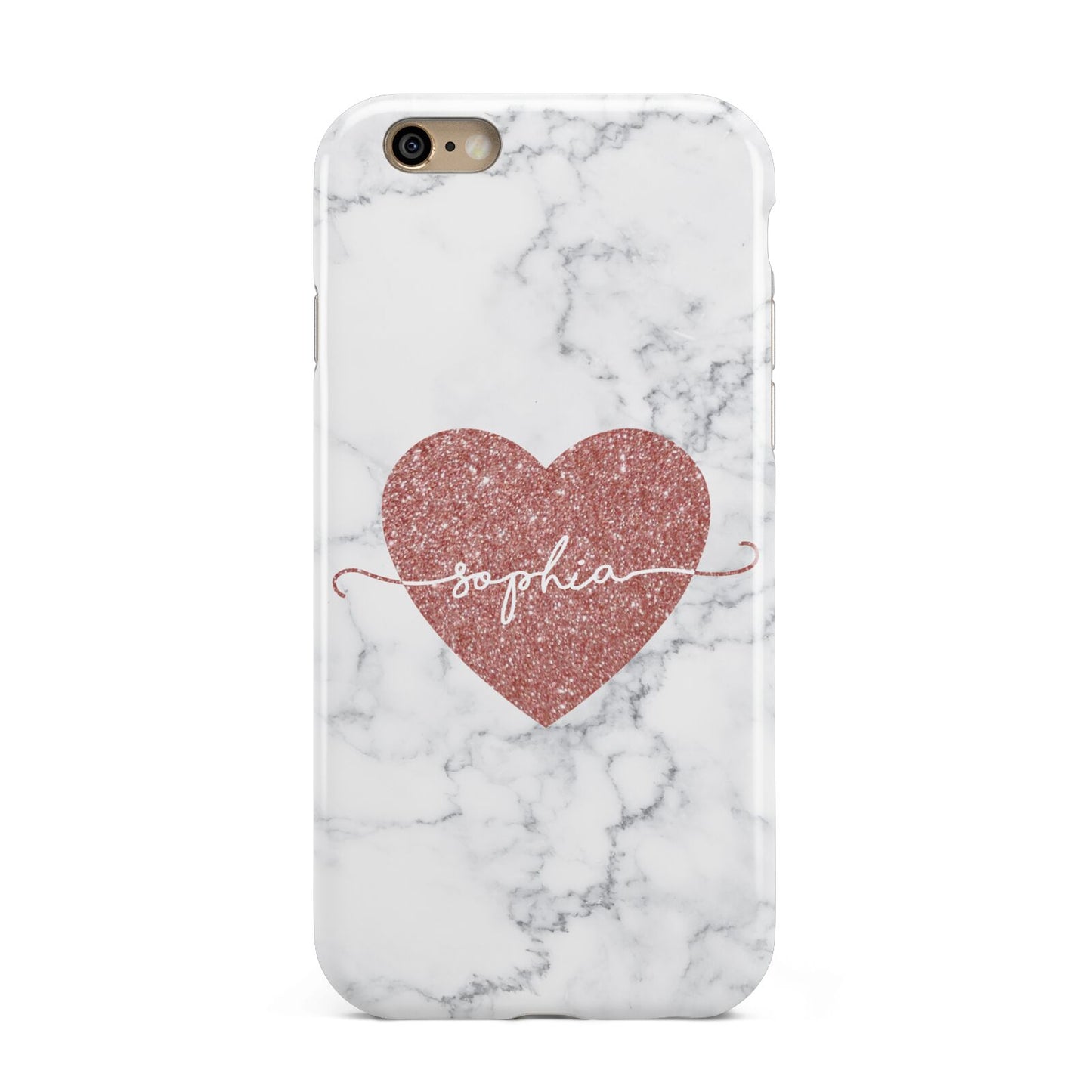 Marble Rose Gold Glitter Heart Personalised Name Apple iPhone 6 3D Tough Case
