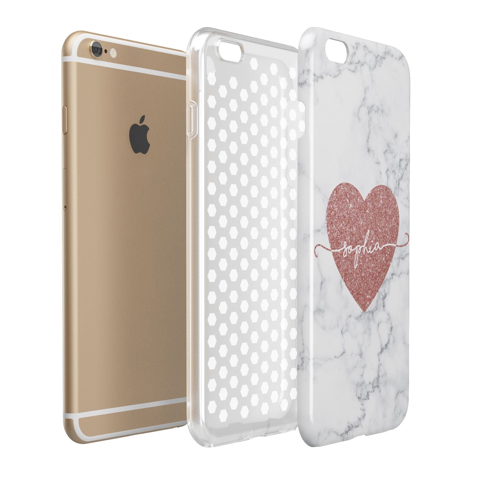 Marble Rose Gold Glitter Heart Personalised Name Apple iPhone 6 Plus 3D Tough Case Expand Detail Image