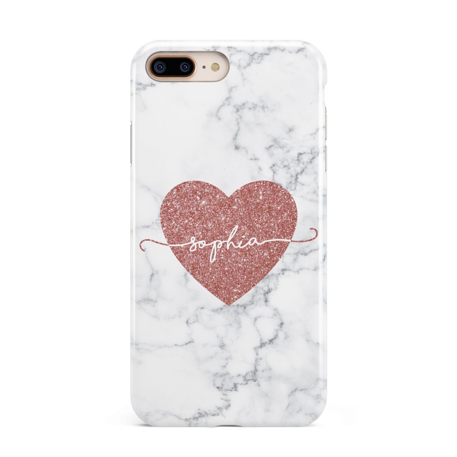Marble Rose Gold Glitter Heart Personalised Name Apple iPhone 7 8 Plus 3D Tough Case