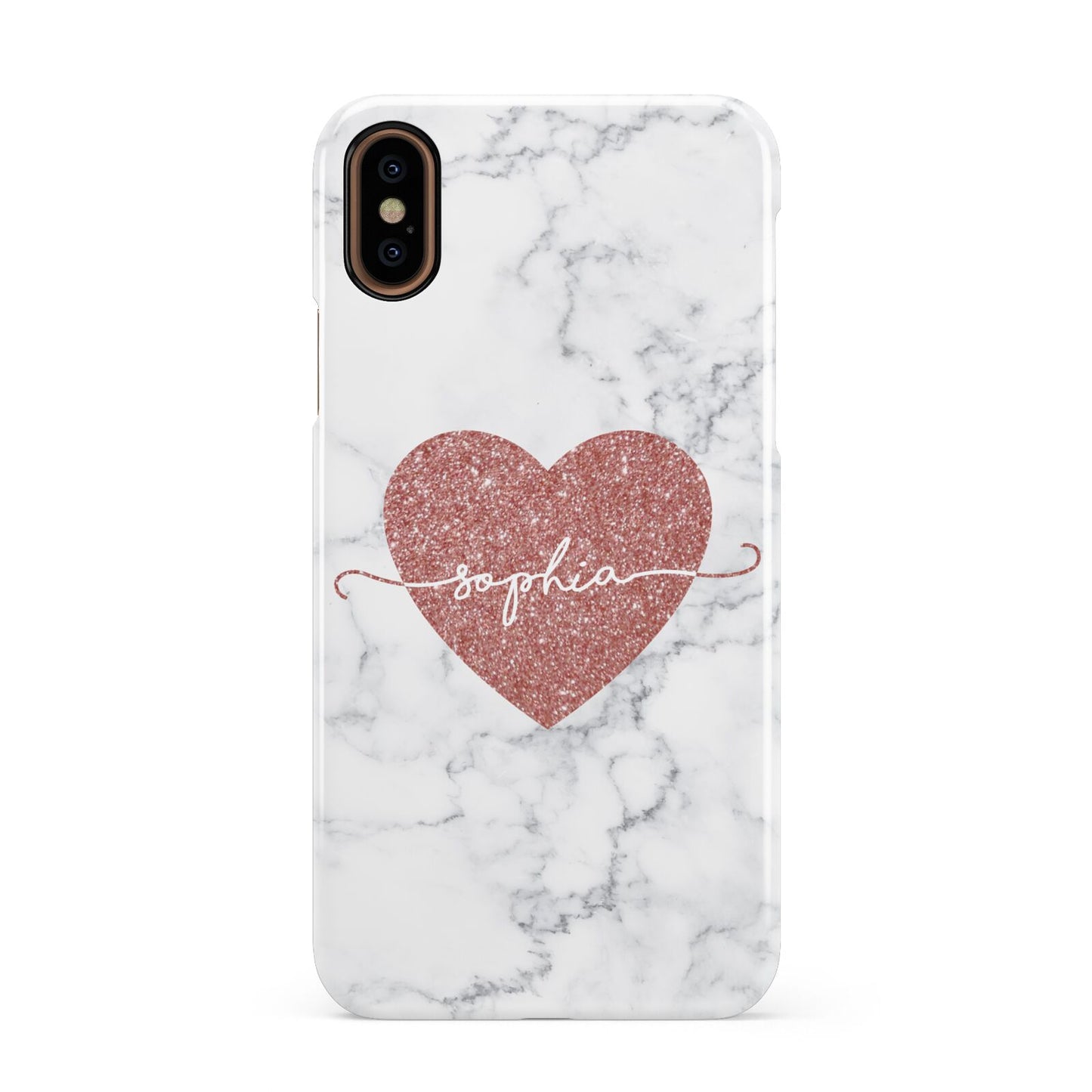 Marble Rose Gold Glitter Heart Personalised Name Apple iPhone XS 3D Snap Case