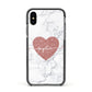 Marble Rose Gold Glitter Heart Personalised Name Apple iPhone Xs Impact Case Black Edge on Black Phone