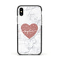 Marble Rose Gold Glitter Heart Personalised Name Apple iPhone Xs Impact Case Black Edge on Silver Phone