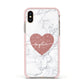 Marble Rose Gold Glitter Heart Personalised Name Apple iPhone Xs Impact Case Pink Edge on Gold Phone