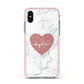 Marble Rose Gold Glitter Heart Personalised Name Apple iPhone Xs Impact Case Pink Edge on Silver Phone