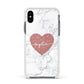Marble Rose Gold Glitter Heart Personalised Name Apple iPhone Xs Impact Case White Edge on Black Phone