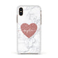 Marble Rose Gold Glitter Heart Personalised Name Apple iPhone Xs Impact Case White Edge on Gold Phone