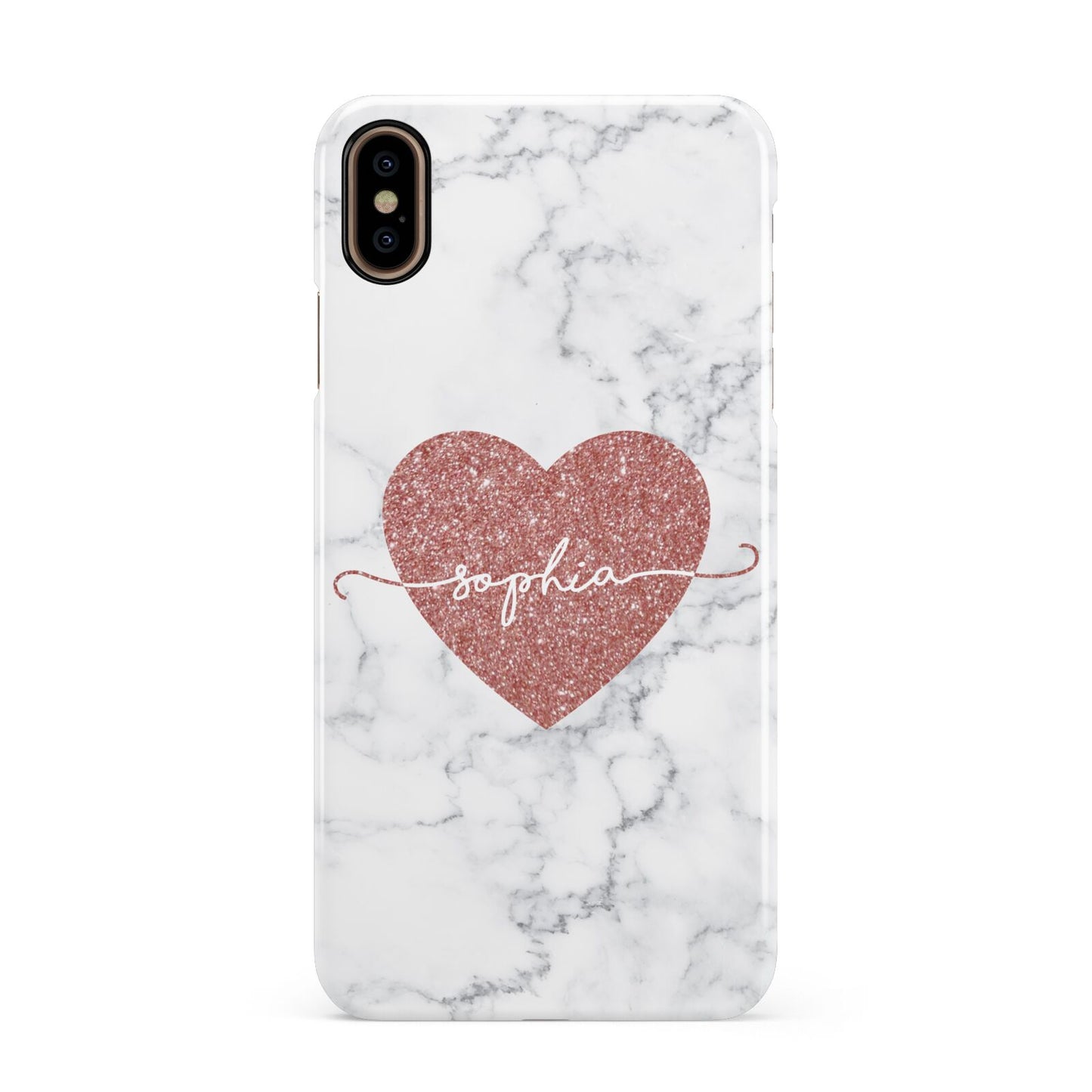 Marble Rose Gold Glitter Heart Personalised Name Apple iPhone Xs Max 3D Snap Case