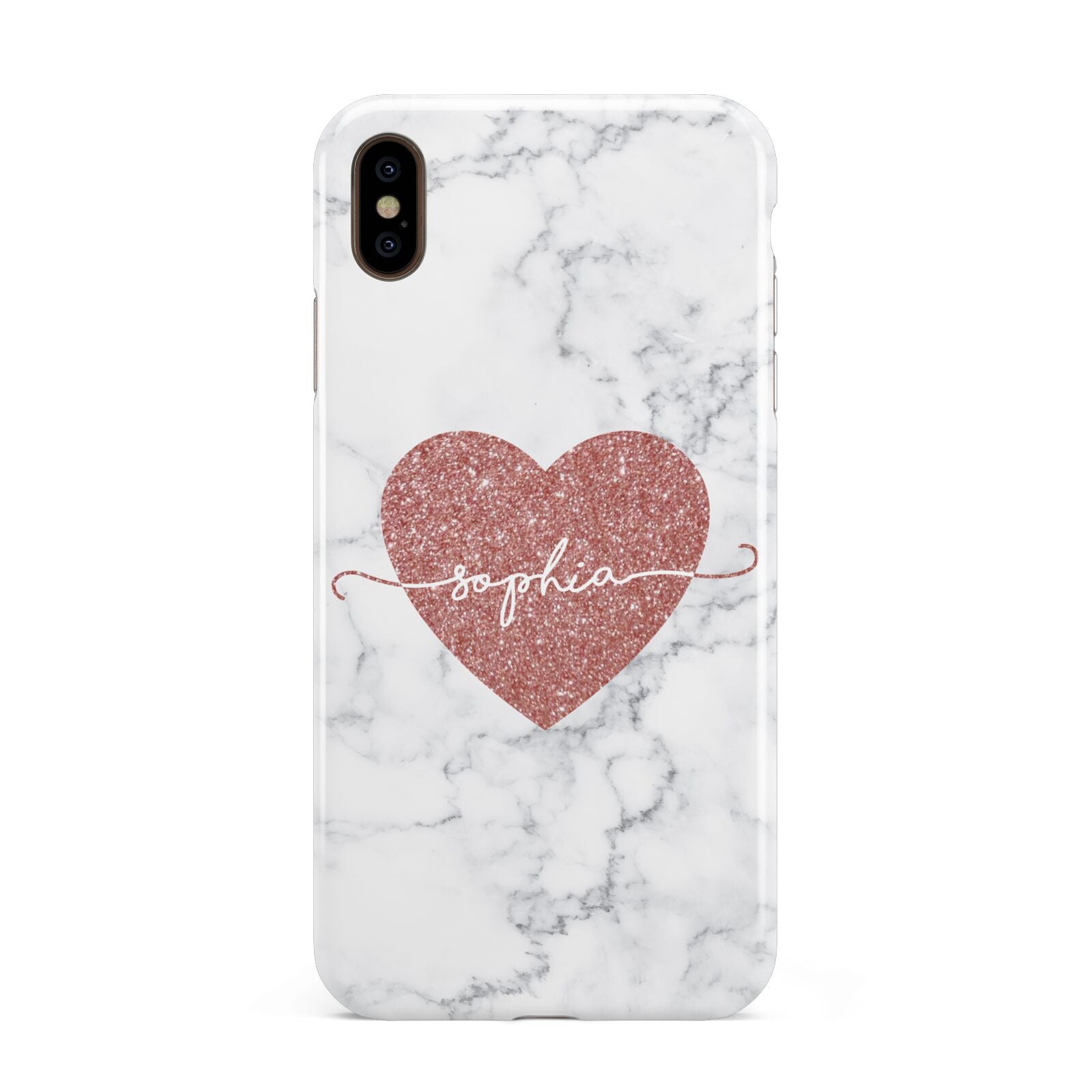 Marble Rose Gold Glitter Heart Personalised Name Apple iPhone Xs Max 3D Tough Case