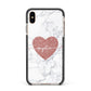 Marble Rose Gold Glitter Heart Personalised Name Apple iPhone Xs Max Impact Case Black Edge on Gold Phone