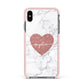 Marble Rose Gold Glitter Heart Personalised Name Apple iPhone Xs Max Impact Case Pink Edge on Black Phone