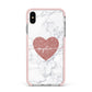 Marble Rose Gold Glitter Heart Personalised Name Apple iPhone Xs Max Impact Case Pink Edge on Silver Phone