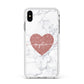 Marble Rose Gold Glitter Heart Personalised Name Apple iPhone Xs Max Impact Case White Edge on Silver Phone