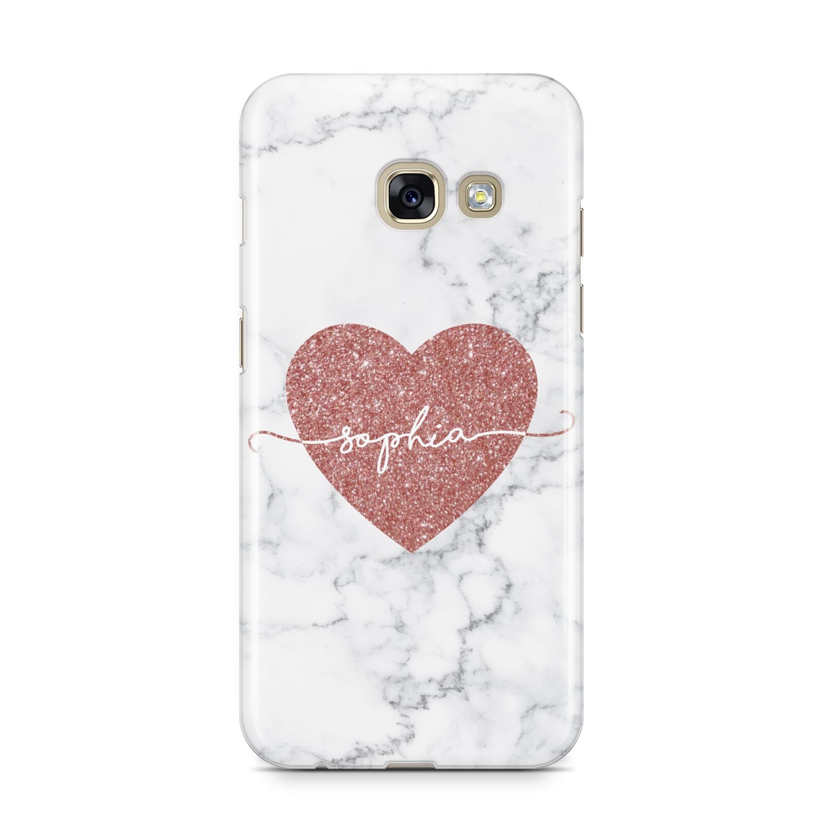 Marble Rose Gold Glitter Heart Personalised Name Samsung Galaxy A3 2017 Case on gold phone
