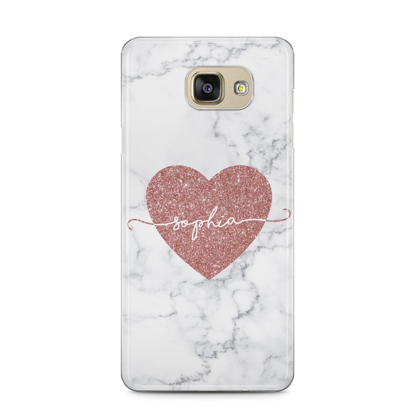 Marble Rose Gold Glitter Heart Personalised Name Samsung Galaxy A5 2016 Case on gold phone