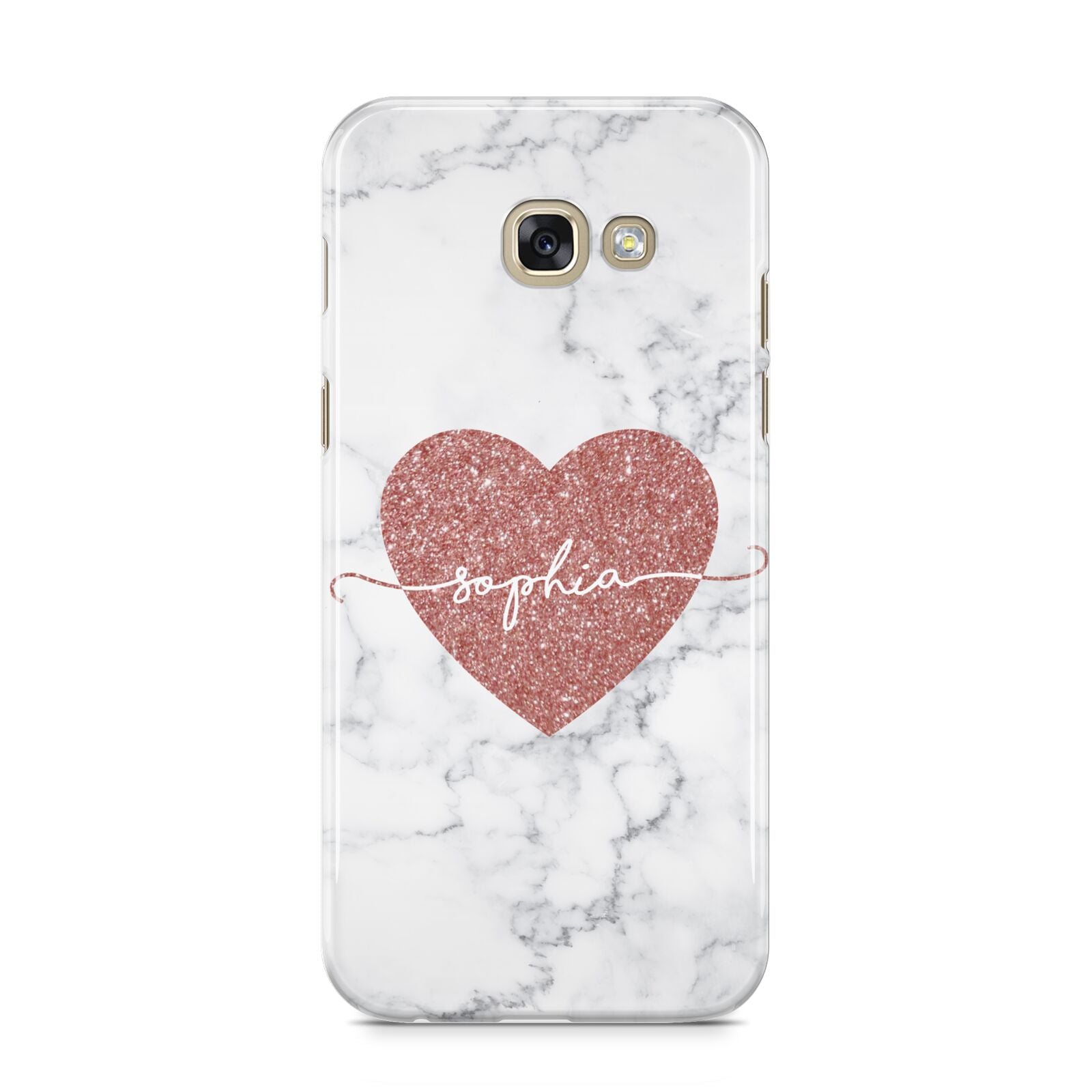 Marble Rose Gold Glitter Heart Personalised Name Samsung Galaxy A5 2017 Case on gold phone