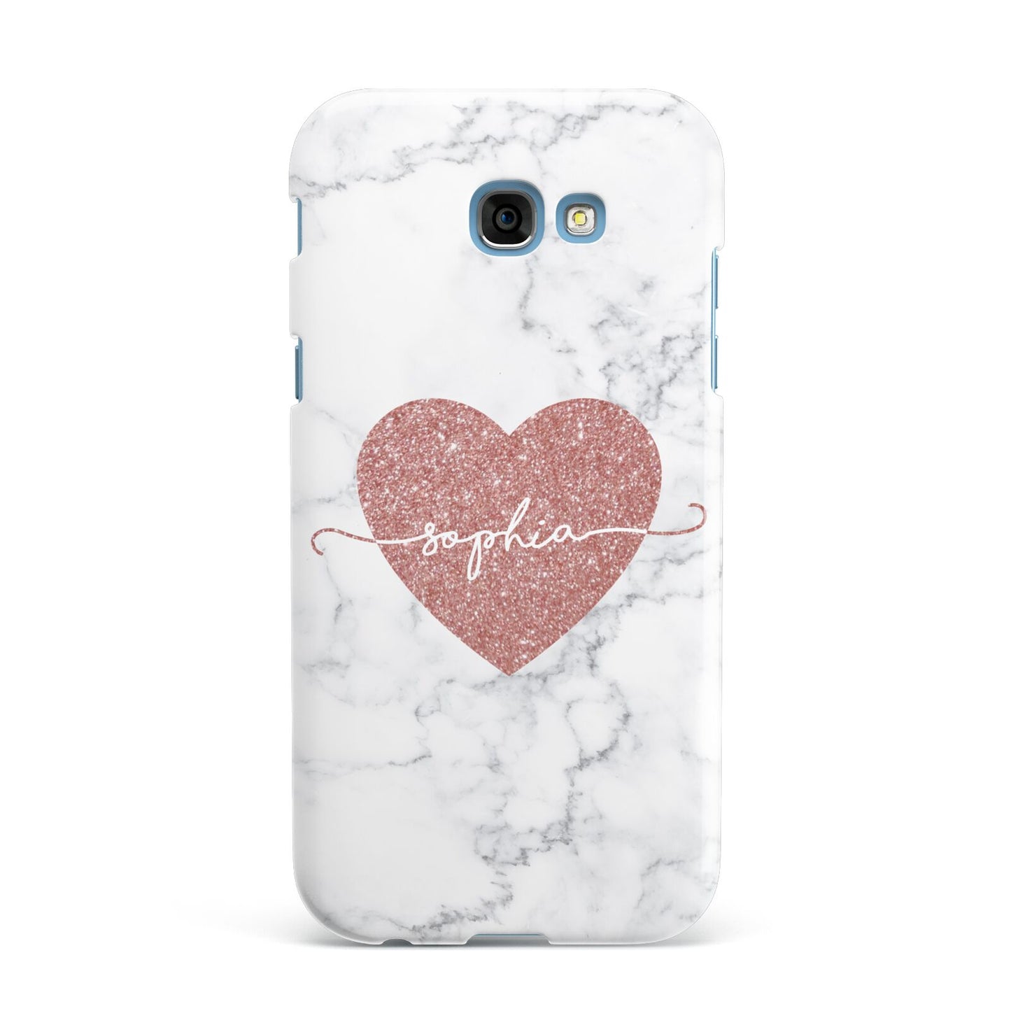 Marble Rose Gold Glitter Heart Personalised Name Samsung Galaxy A7 2017 Case