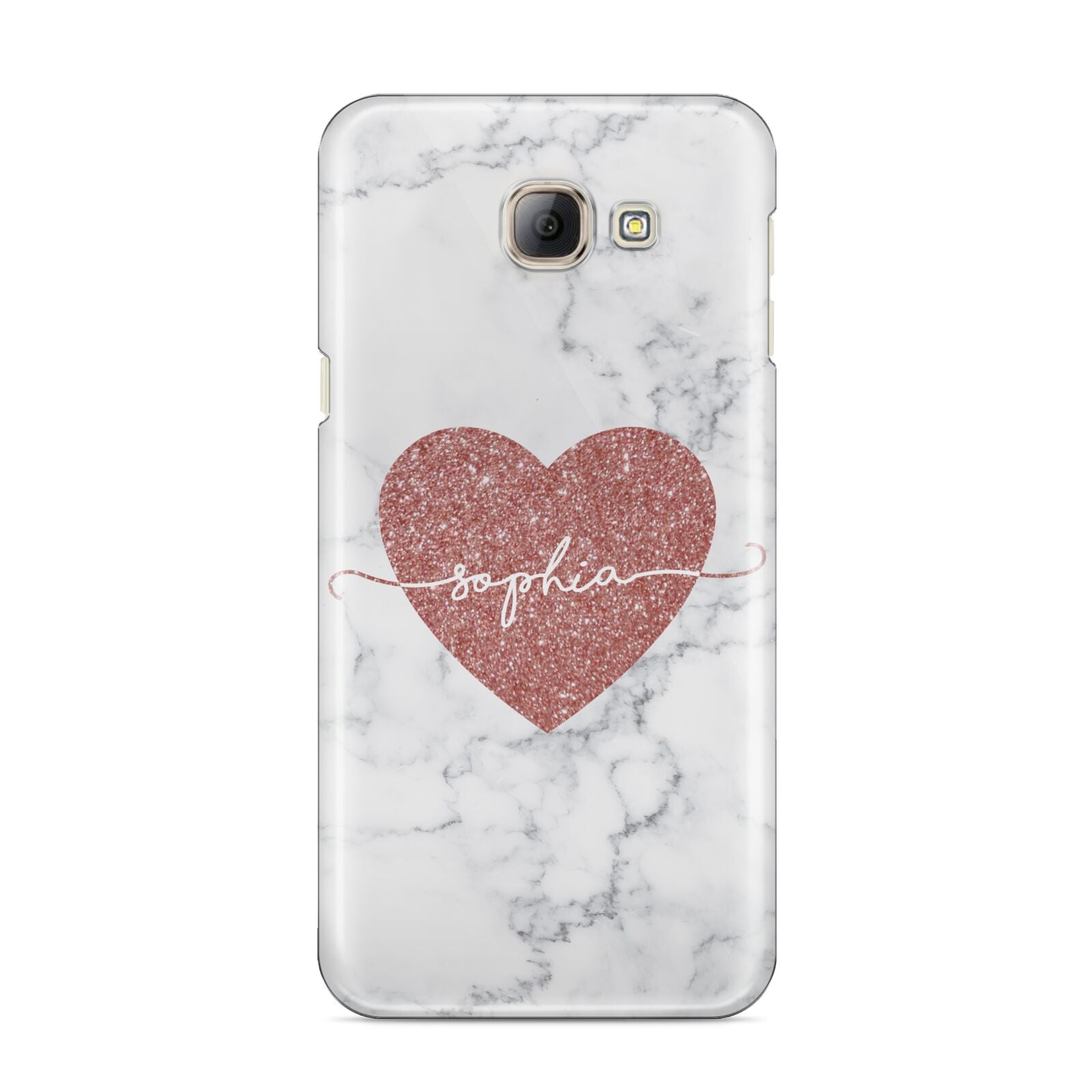 Marble Rose Gold Glitter Heart Personalised Name Samsung Galaxy A8 2016 Case