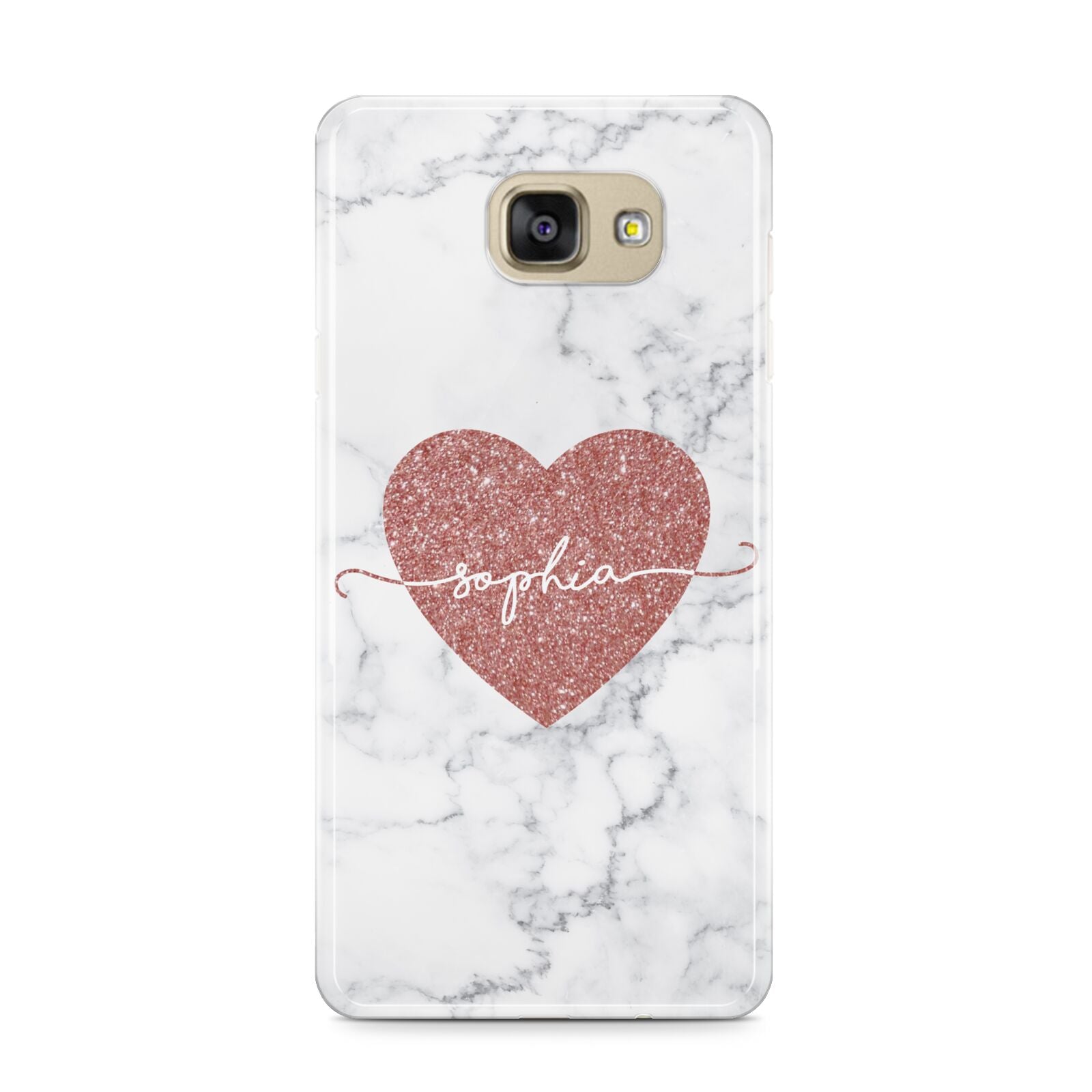 Marble Rose Gold Glitter Heart Personalised Name Samsung Galaxy A9 2016 Case on gold phone