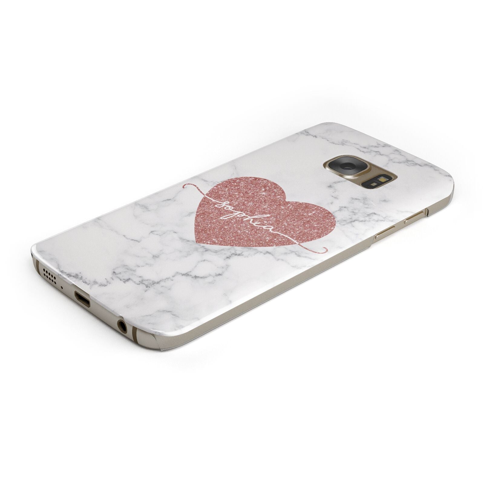 Marble Rose Gold Glitter Heart Personalised Name Samsung Galaxy Case Bottom Cutout