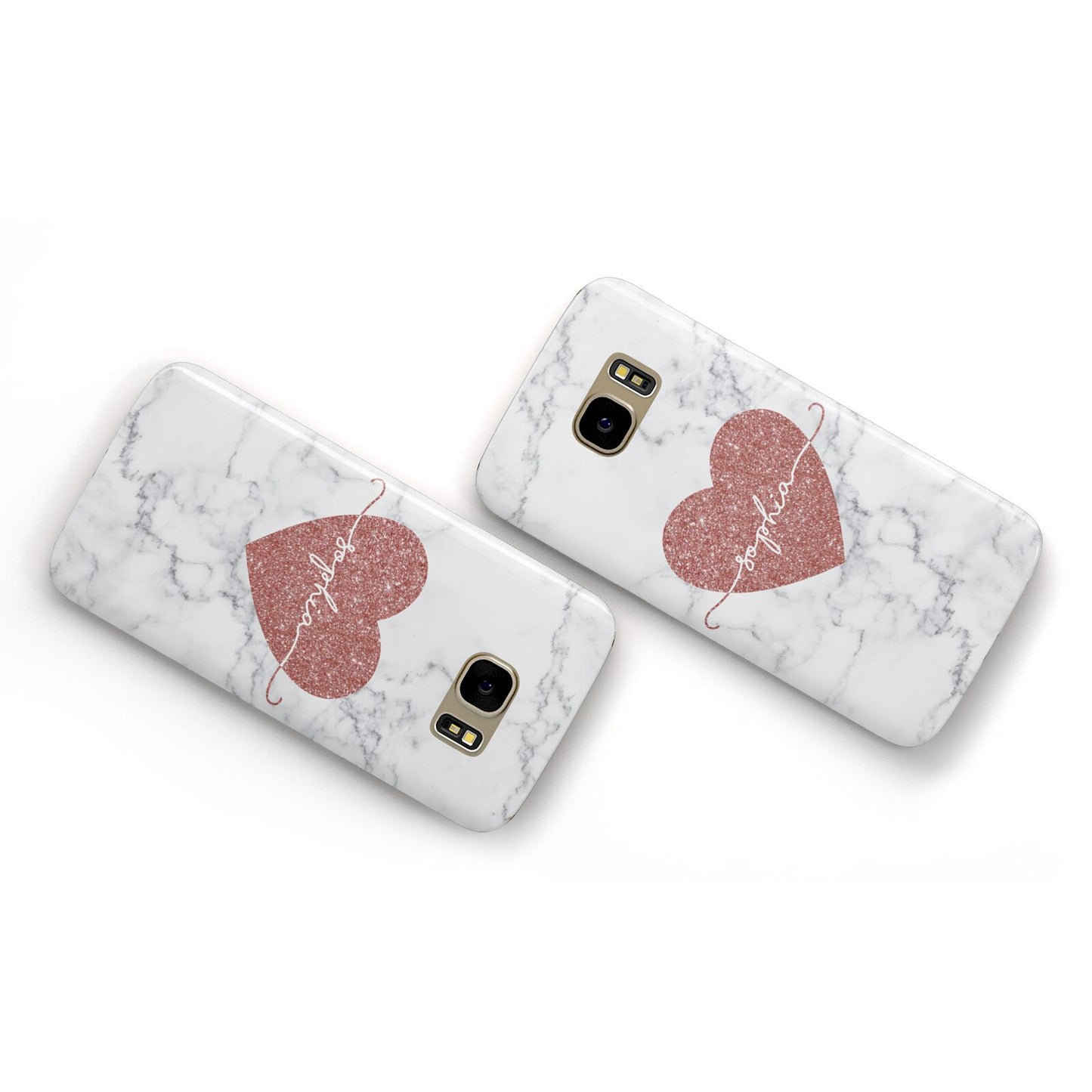 Marble Rose Gold Glitter Heart Personalised Name Samsung Galaxy Case Flat Overview