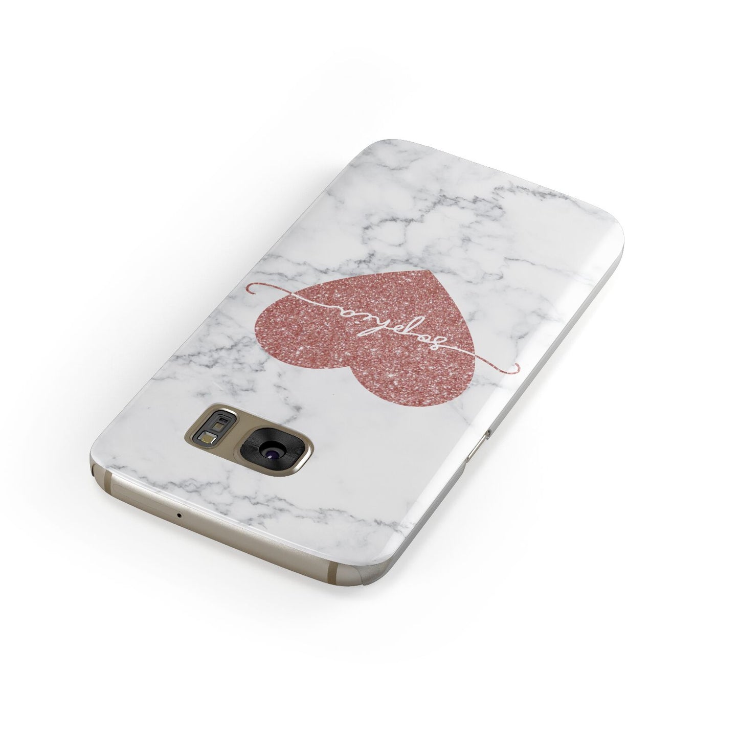 Marble Rose Gold Glitter Heart Personalised Name Samsung Galaxy Case Front Close Up