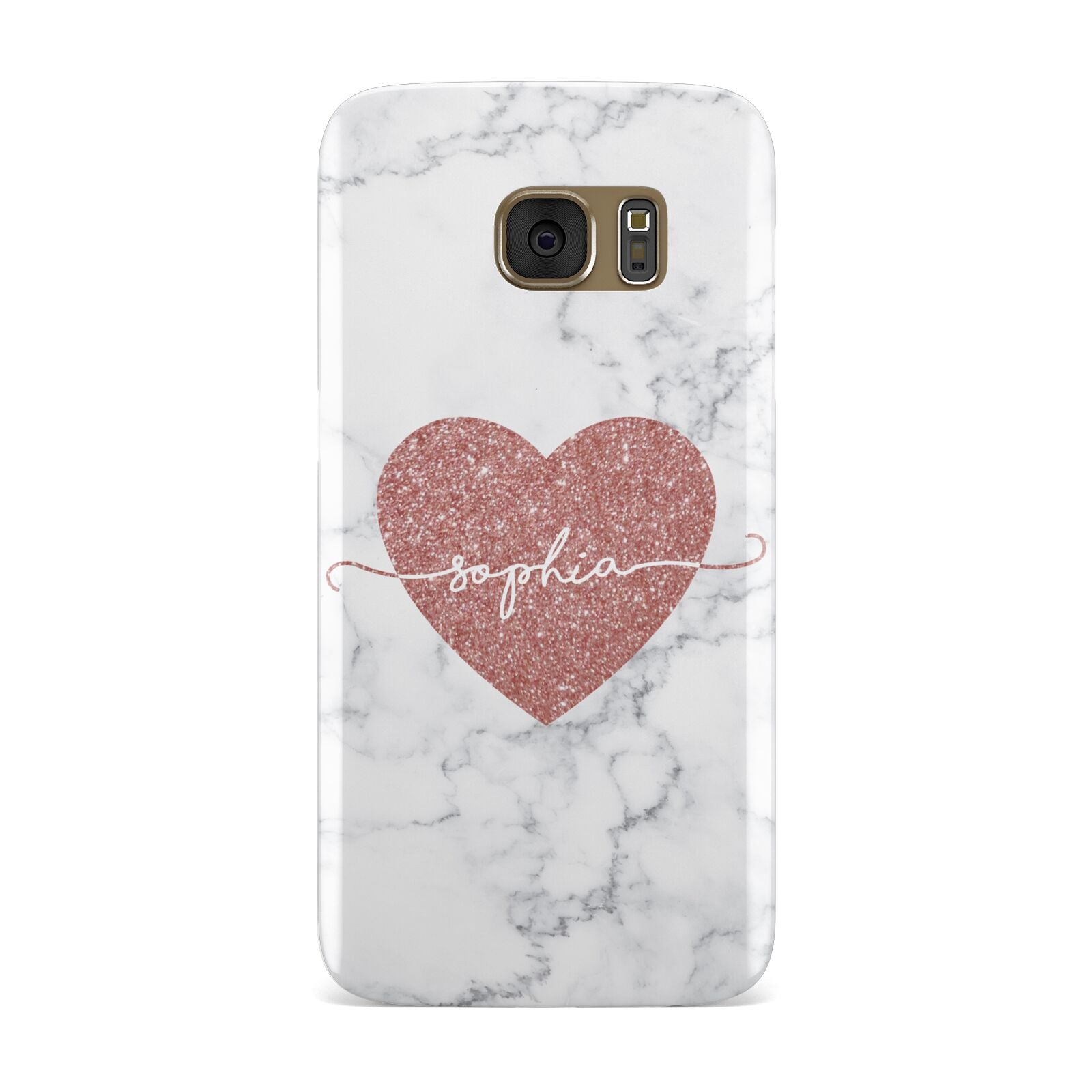 Marble Rose Gold Glitter Heart Personalised Name Samsung Galaxy Case