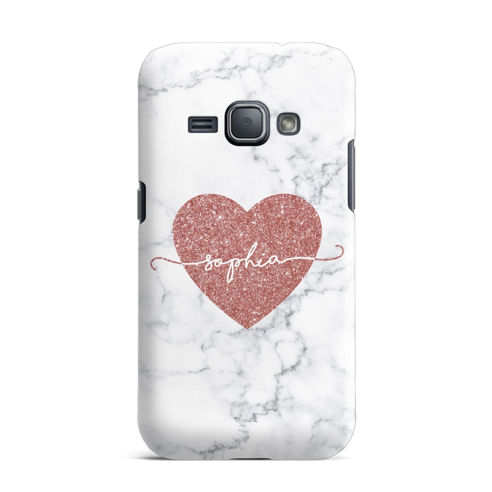 Marble Rose Gold Glitter Heart Personalised Name Samsung Galaxy J1 2016 Case