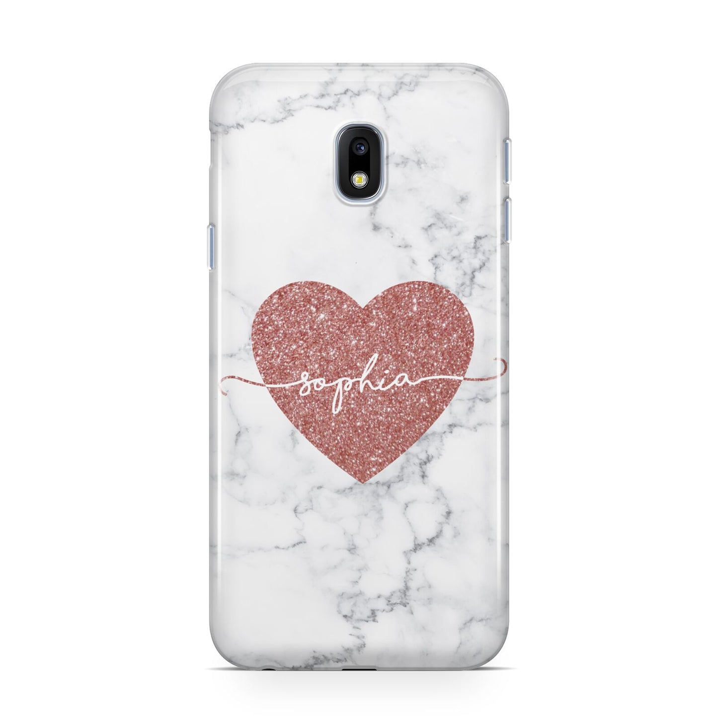 Marble Rose Gold Glitter Heart Personalised Name Samsung Galaxy J3 2017 Case