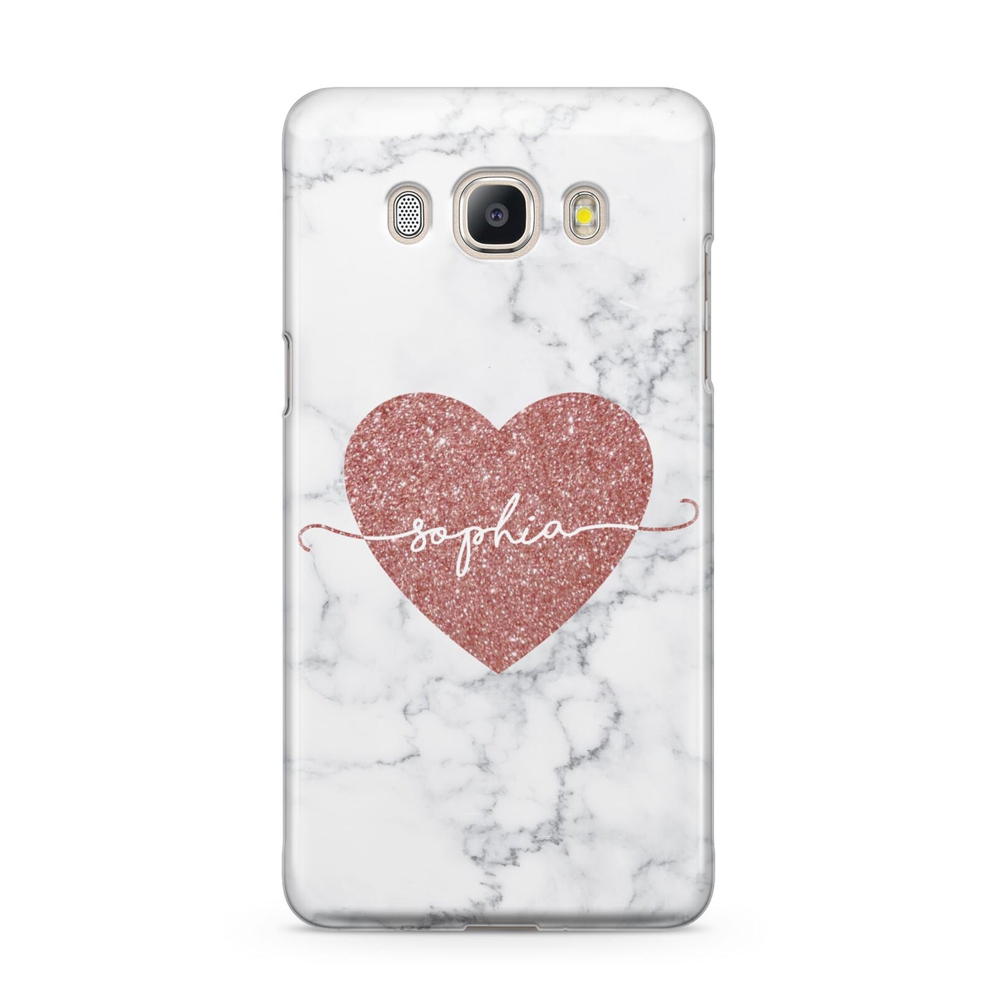 Marble Rose Gold Glitter Heart Personalised Name Samsung Galaxy J5 2016 Case