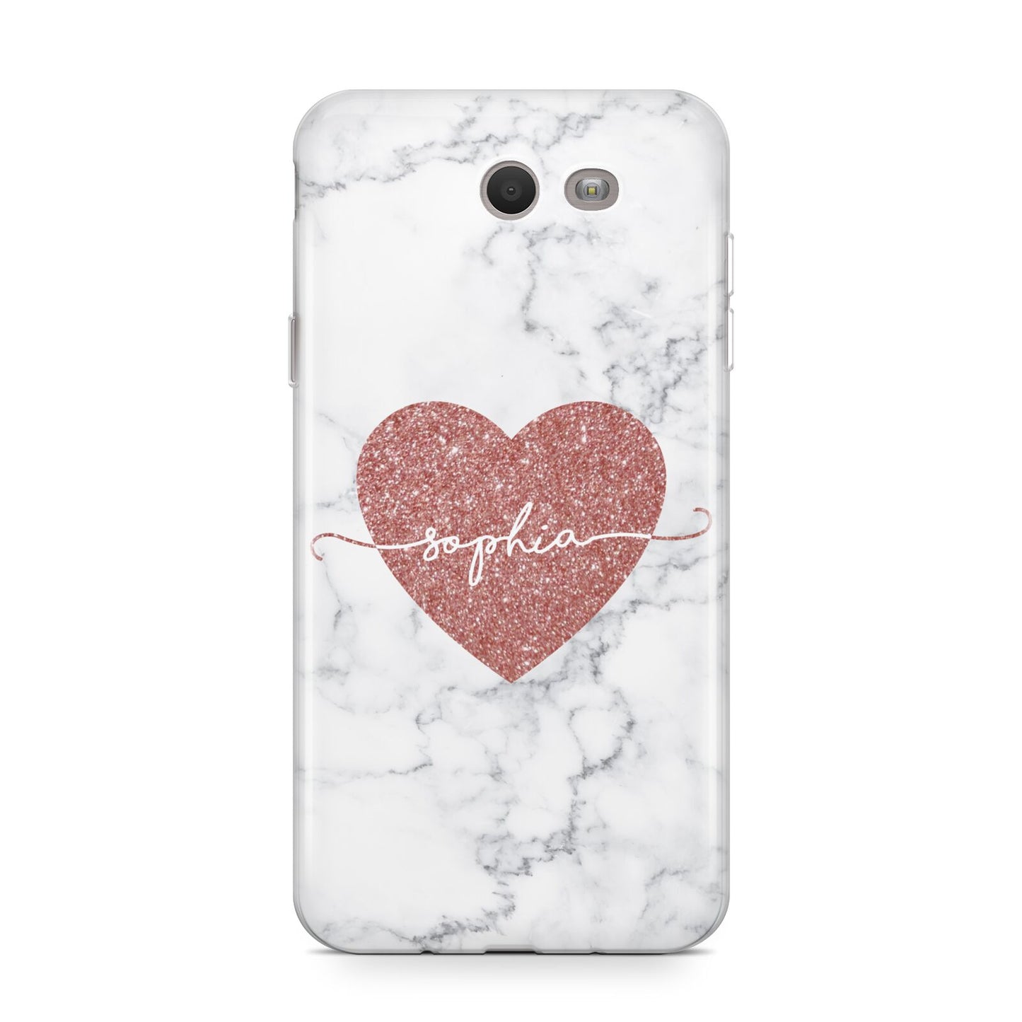 Marble Rose Gold Glitter Heart Personalised Name Samsung Galaxy J7 2017 Case