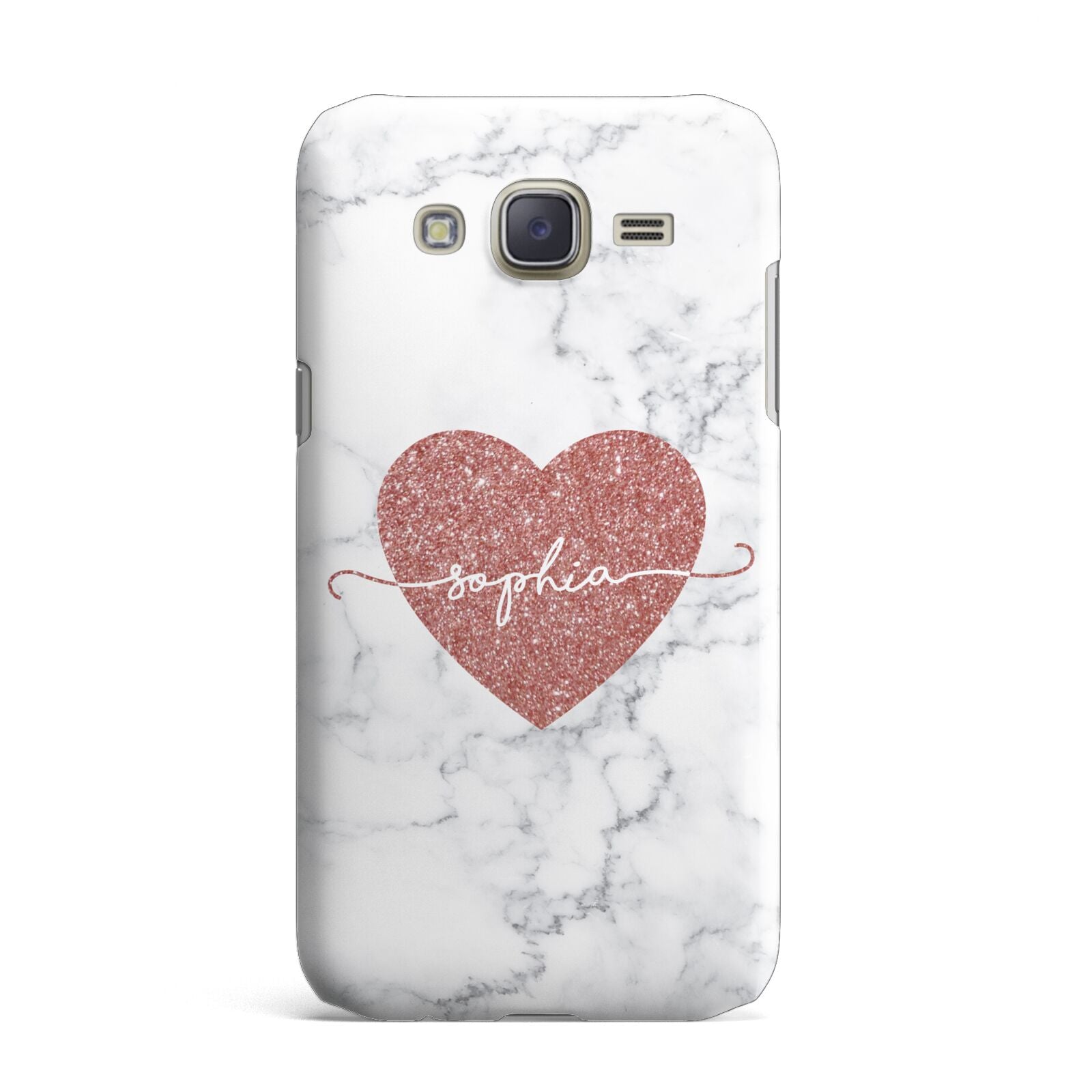 Marble Rose Gold Glitter Heart Personalised Name Samsung Galaxy J7 Case