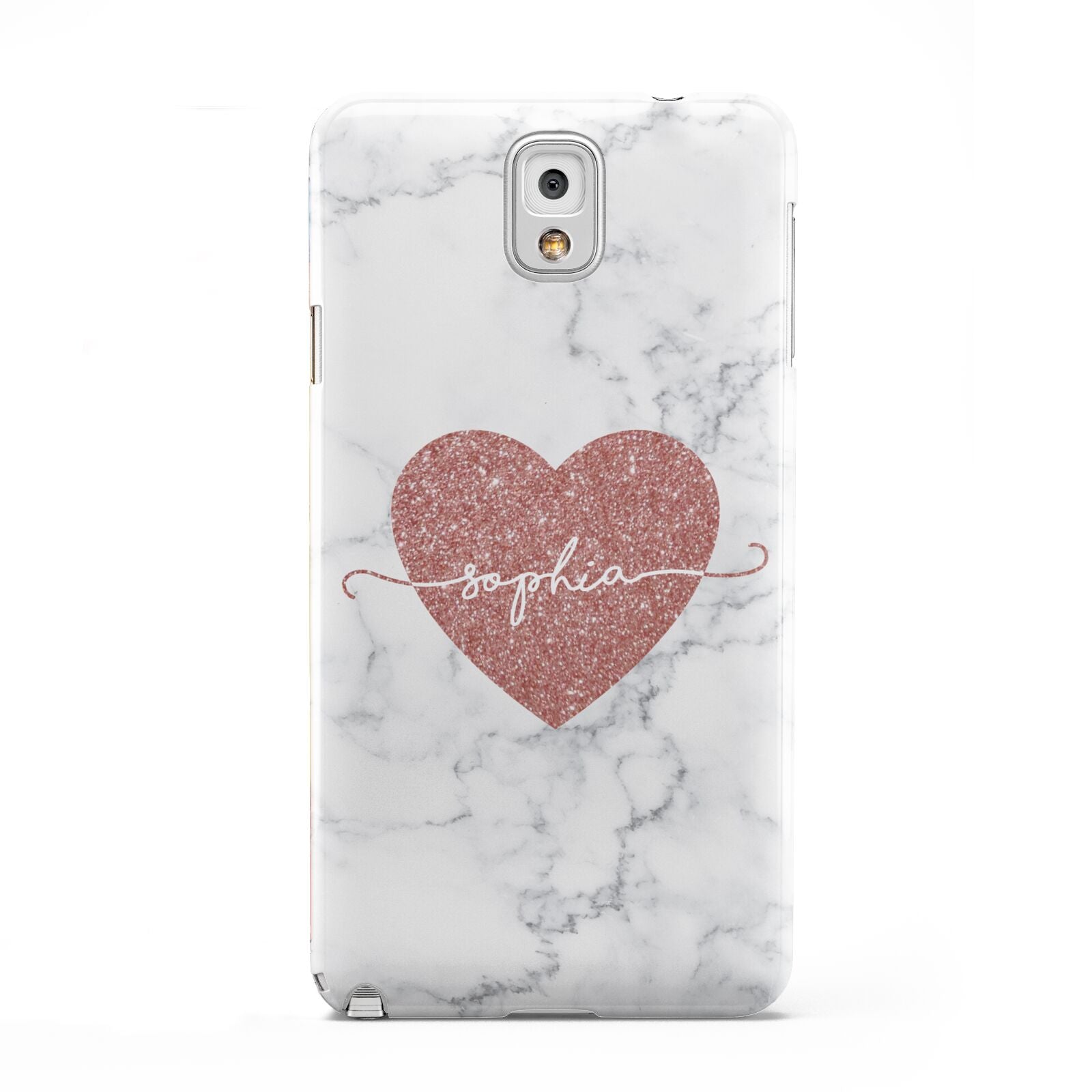 Marble Rose Gold Glitter Heart Personalised Name Samsung Galaxy Note 3 Case