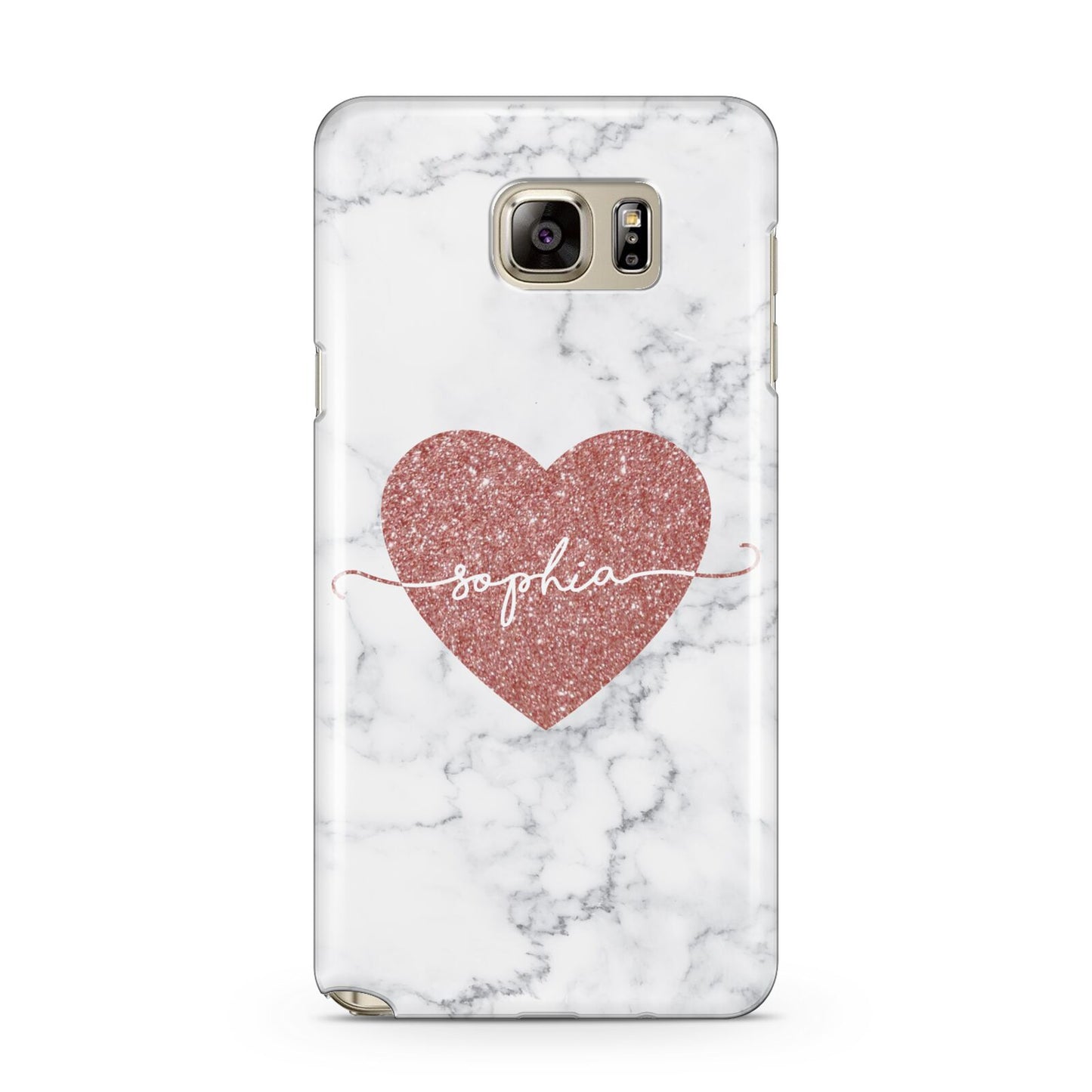 Marble Rose Gold Glitter Heart Personalised Name Samsung Galaxy Note 5 Case