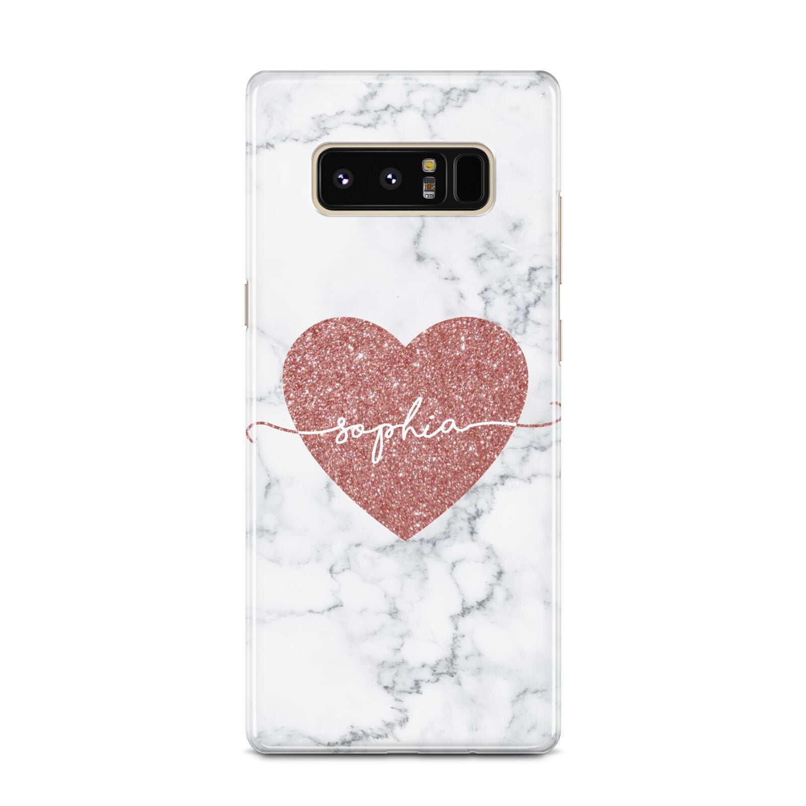 Marble Rose Gold Glitter Heart Personalised Name Samsung Galaxy Note 8 Case