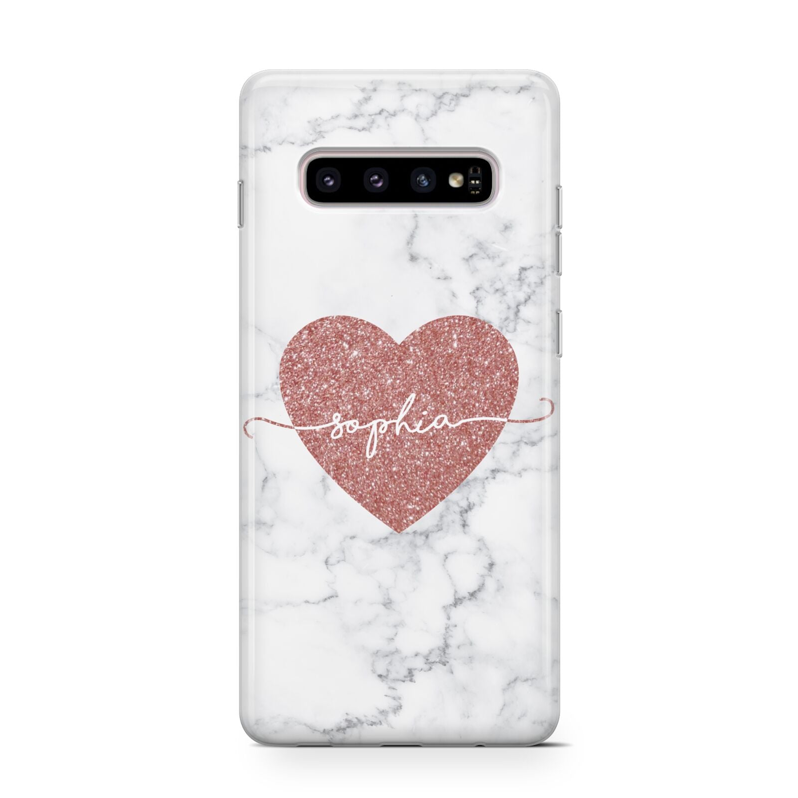 Marble Rose Gold Glitter Heart Personalised Name Samsung Galaxy S10 Case