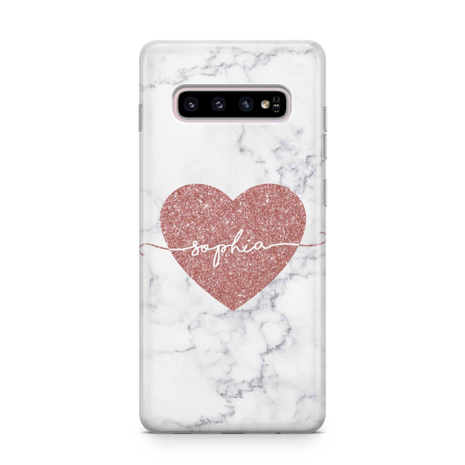 Marble Rose Gold Glitter Heart Personalised Name Samsung Galaxy S10 Plus Case