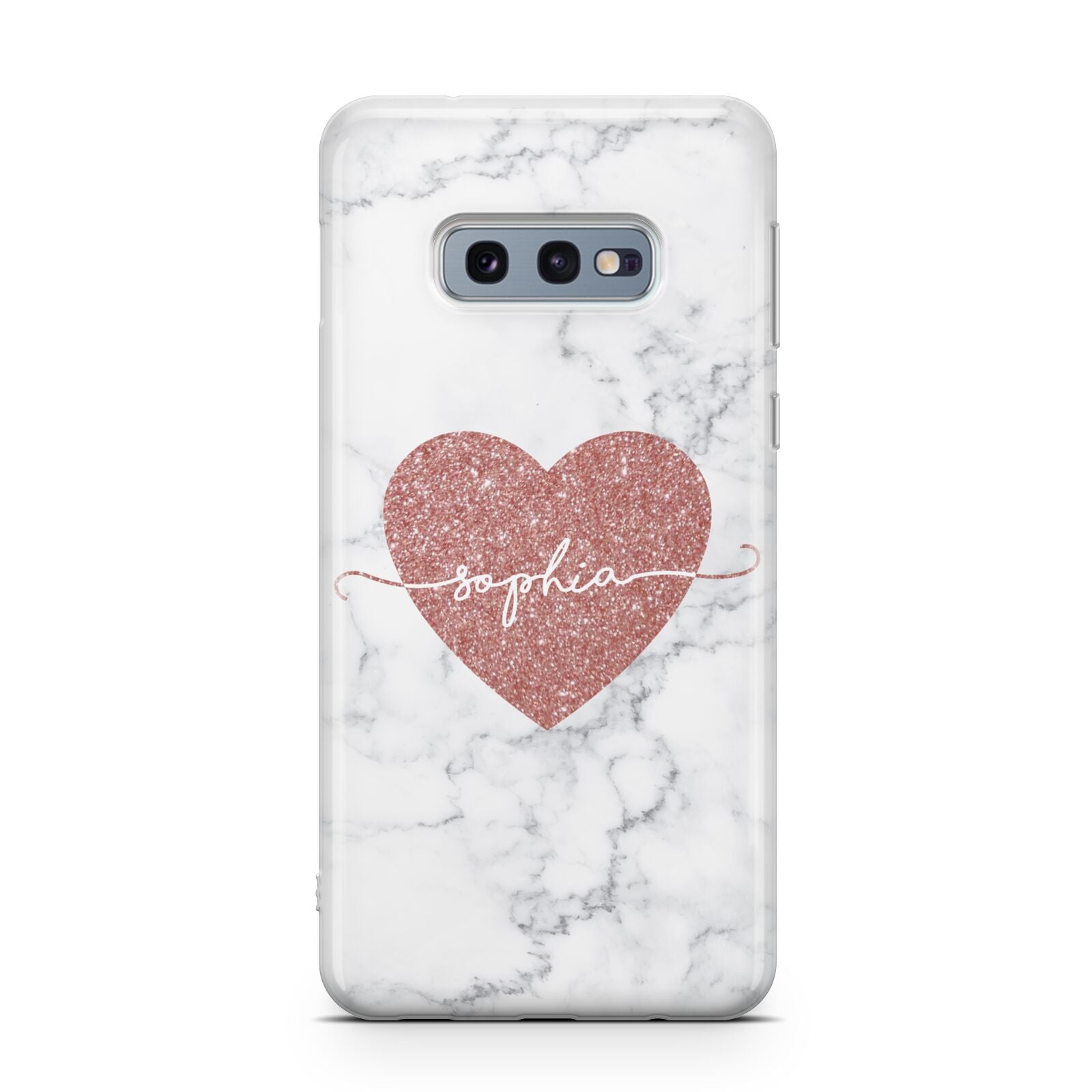Marble Rose Gold Glitter Heart Personalised Name Samsung Galaxy S10E Case