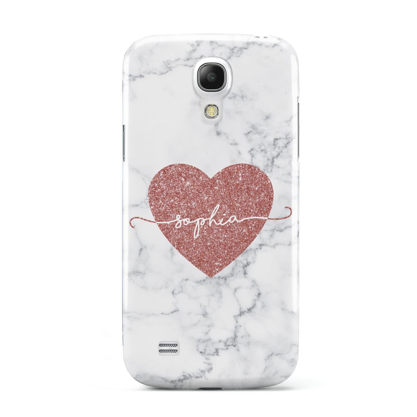 Marble Rose Gold Glitter Heart Personalised Name Samsung Galaxy S4 Mini Case