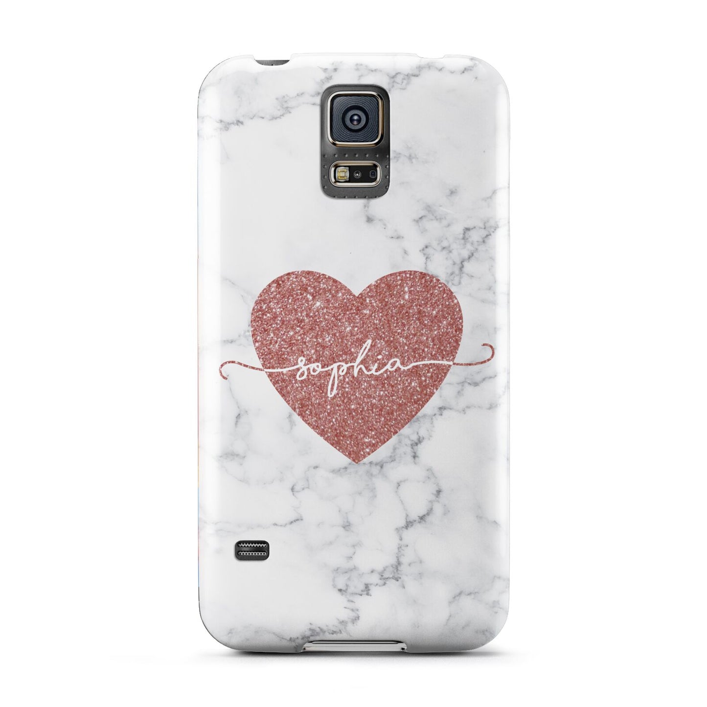 Marble Rose Gold Glitter Heart Personalised Name Samsung Galaxy S5 Case