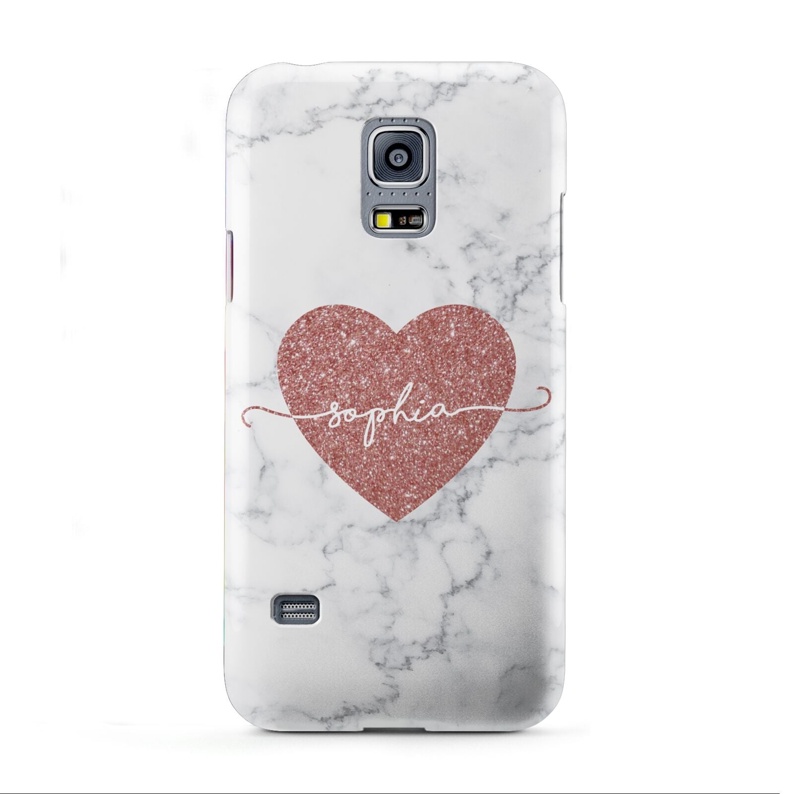 Marble Rose Gold Glitter Heart Personalised Name Samsung Galaxy S5 Mini Case