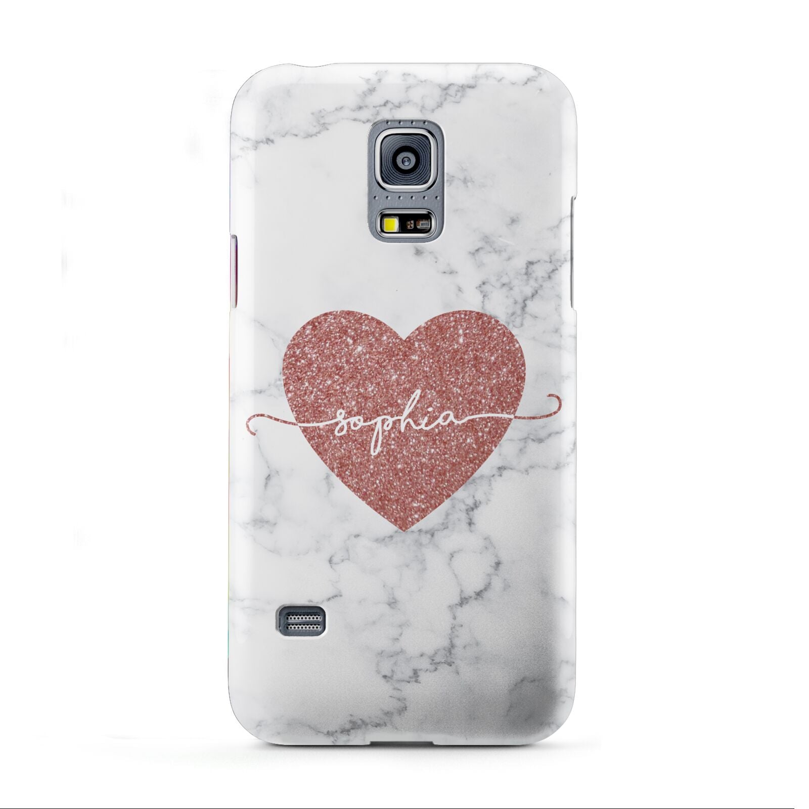 Marble Rose Gold Glitter Heart Personalised Name Samsung Galaxy S5 Mini Case