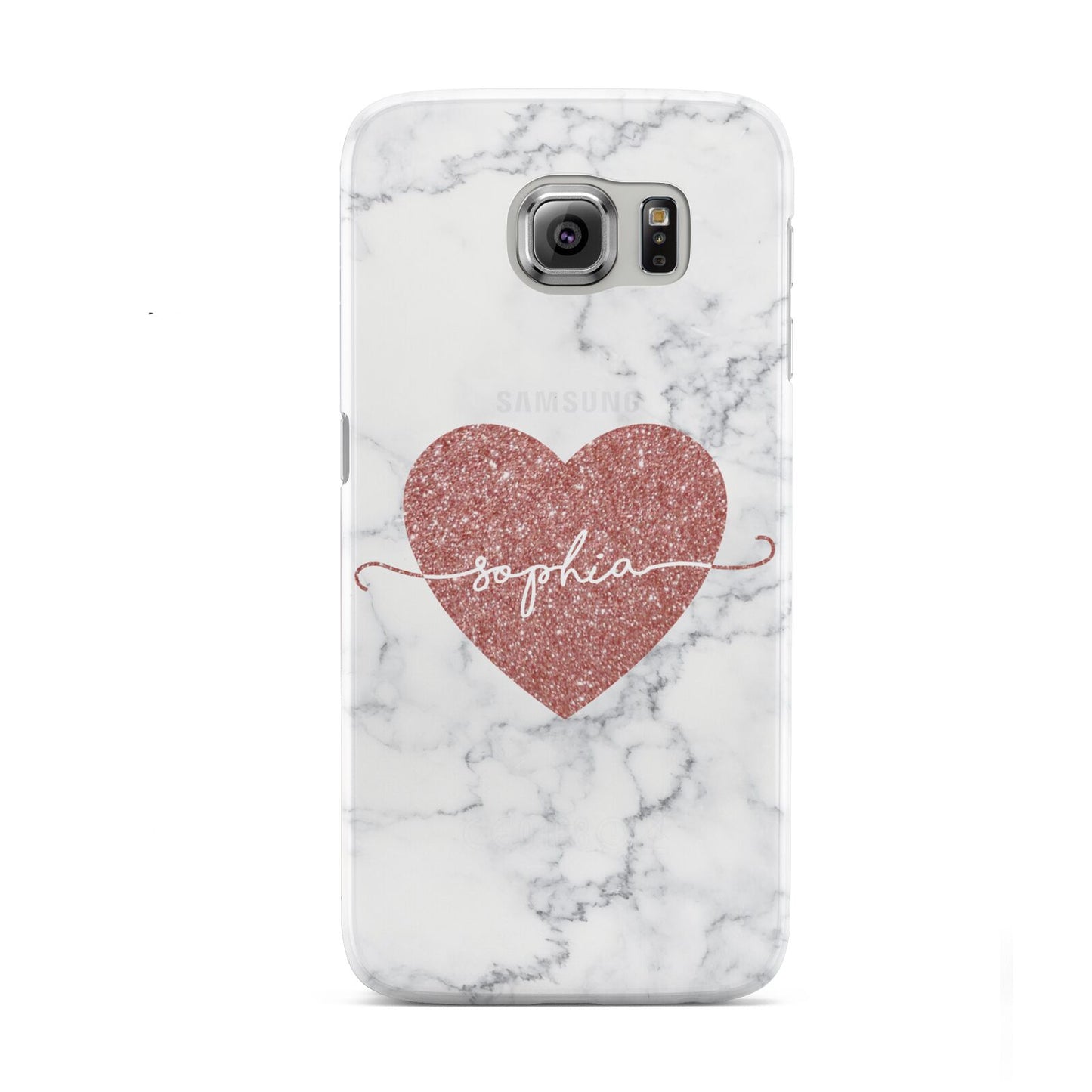 Marble Rose Gold Glitter Heart Personalised Name Samsung Galaxy S6 Case