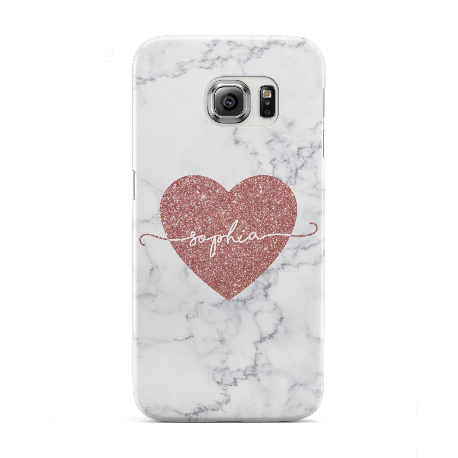 Marble Rose Gold Glitter Heart Personalised Name Samsung Galaxy S6 Edge Case