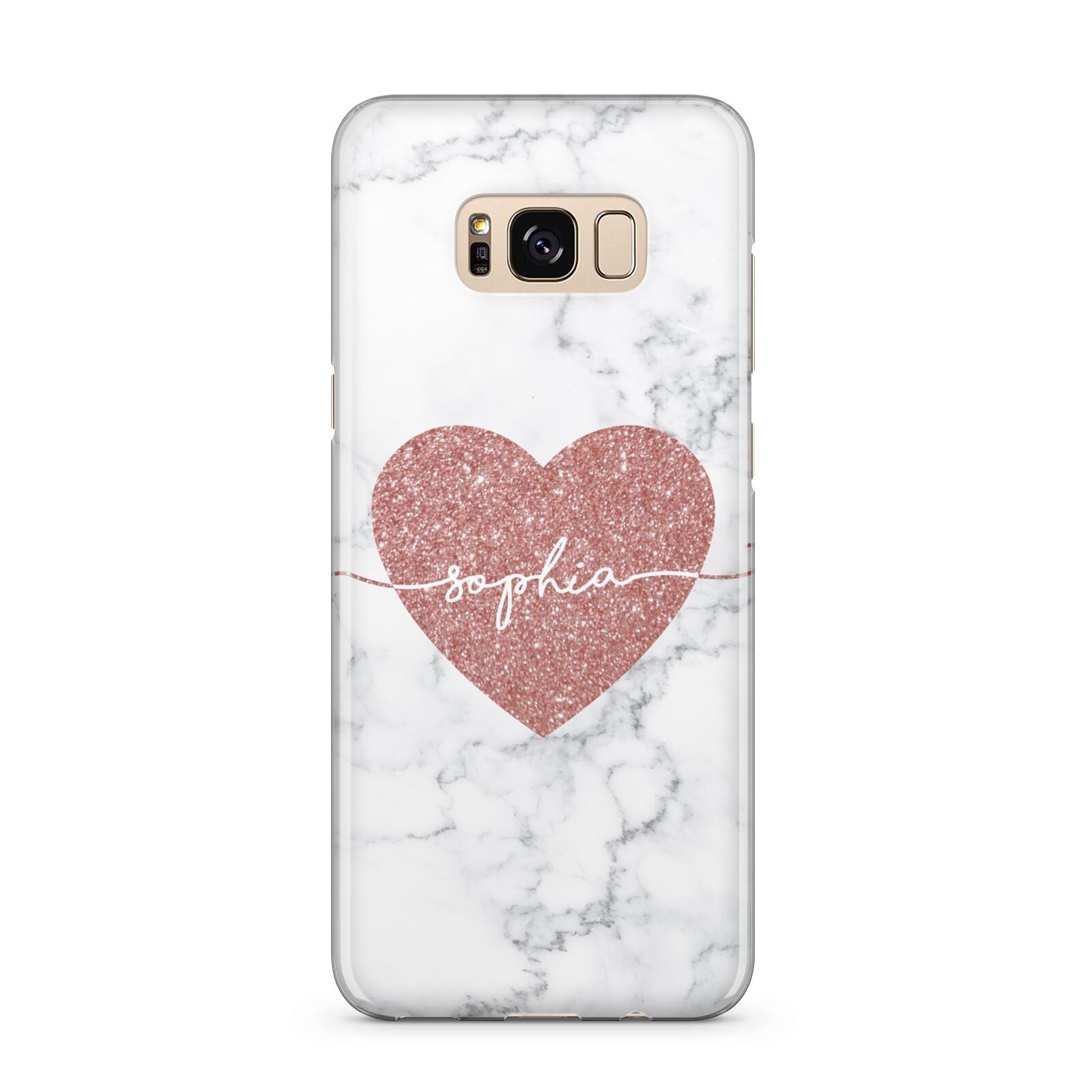 Marble Rose Gold Glitter Heart Personalised Name Samsung Galaxy S8 Plus Case