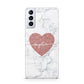Marble Rose Gold Glitter Heart Personalised Name Samsung S21 Plus Case